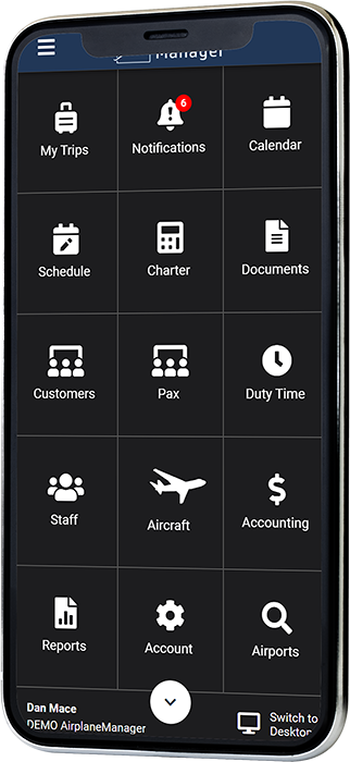 a mobile phone with Airplane Manager's app open